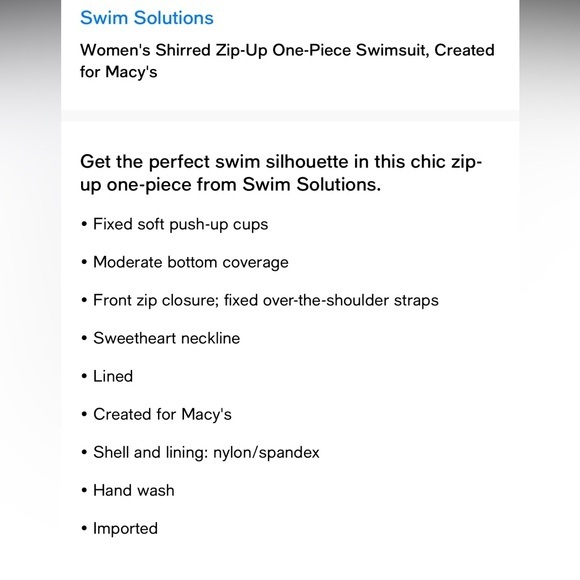 Swim Solutions nwt $98 Women's‎ Shirred Zip-Up One-Piece Swimsuit 8 M - Picture 11 of 11